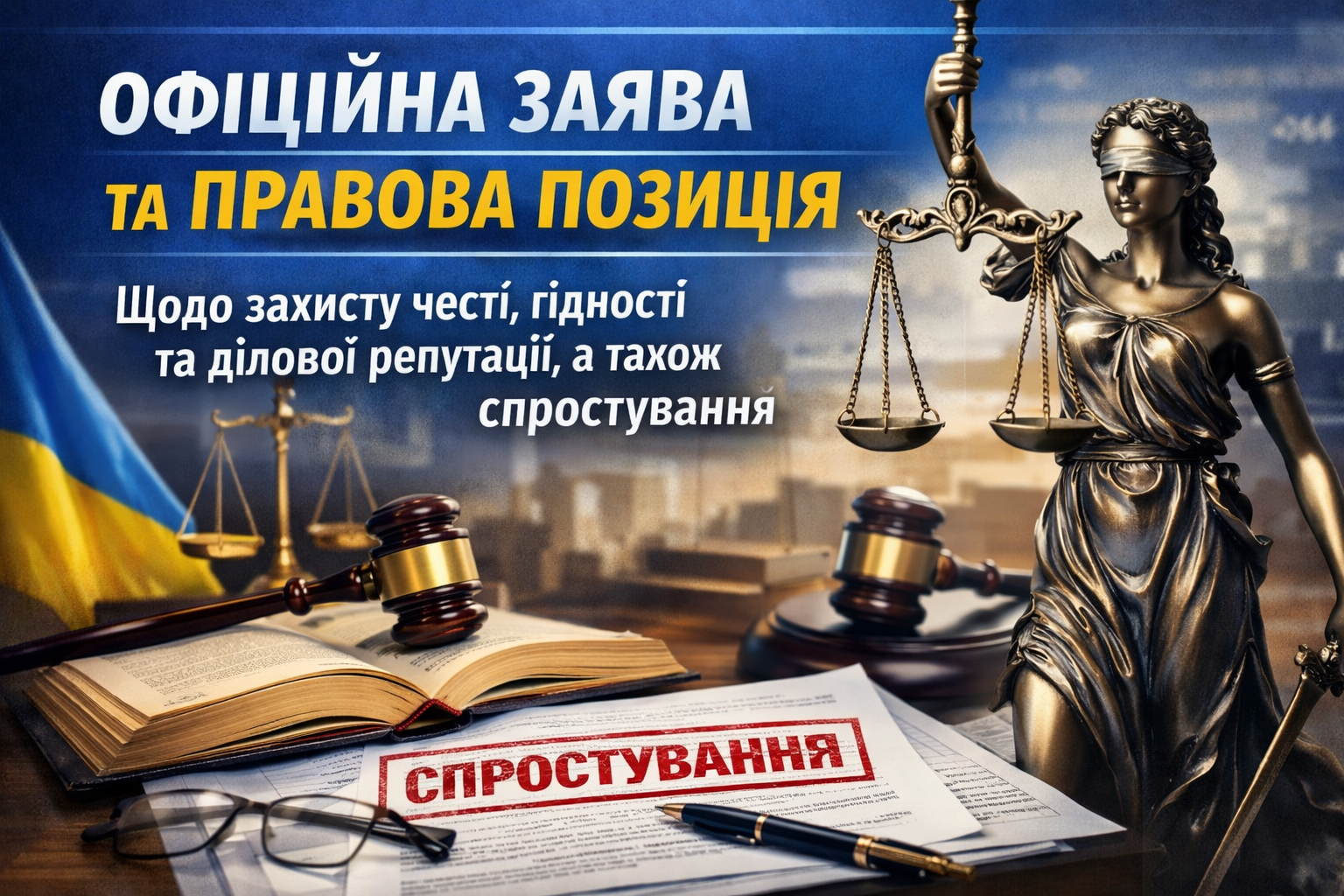 ОФІЦІЙНА ЗАЯВА ТА ПРАВОВА ПОЗИЦІЯ Щодо захисту честі, гідності та ділової репутації, а також спростування